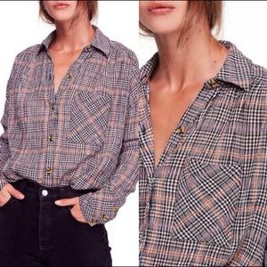 Free People Break my Stripe Plaid ButtonDown Shirt